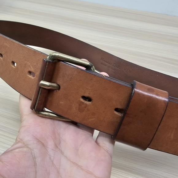 Massimo Dutti Belt Medium 34 85 Cognac Leather Brass Buckle Old Money Luxe ITALY